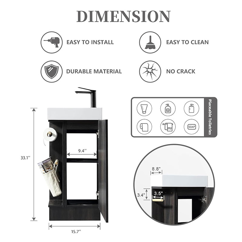 16 Inch Freestanding Single Sink Bathroom Vanity