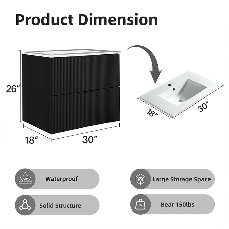 24 Inch Floating Single Sink Bathroom Vanity